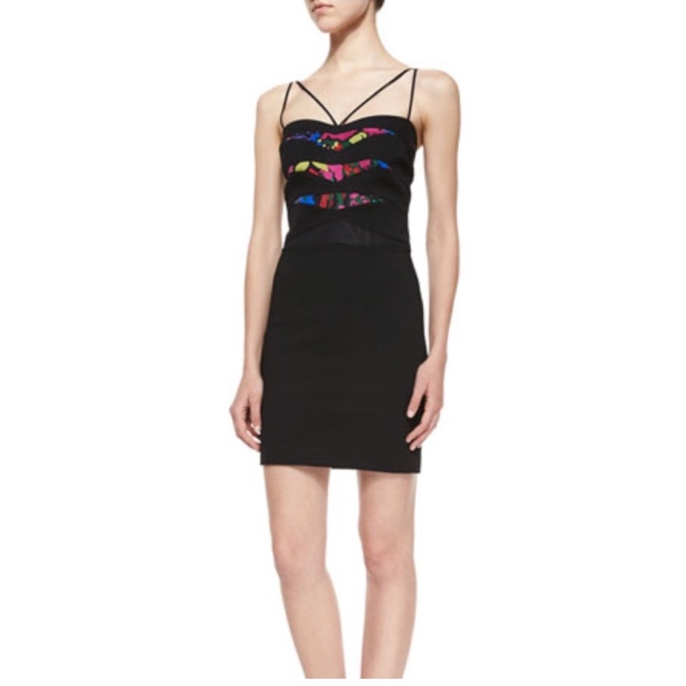 Naom Hanoch floral crepe pencil dress mini black 4 Strappy black